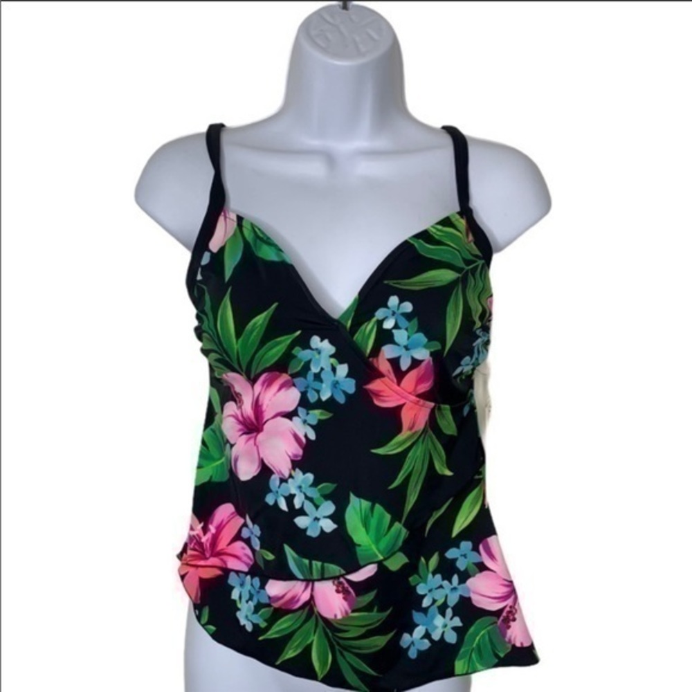 Caribbean Joe black tropical tankini top